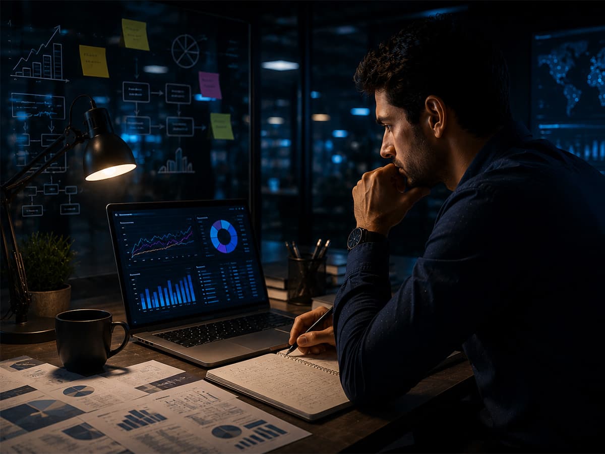 Colaborador usando herramientas de análisis de datos